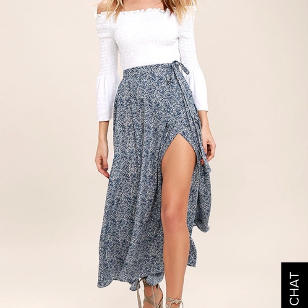 Lulus Navy and White Wrap Skirt